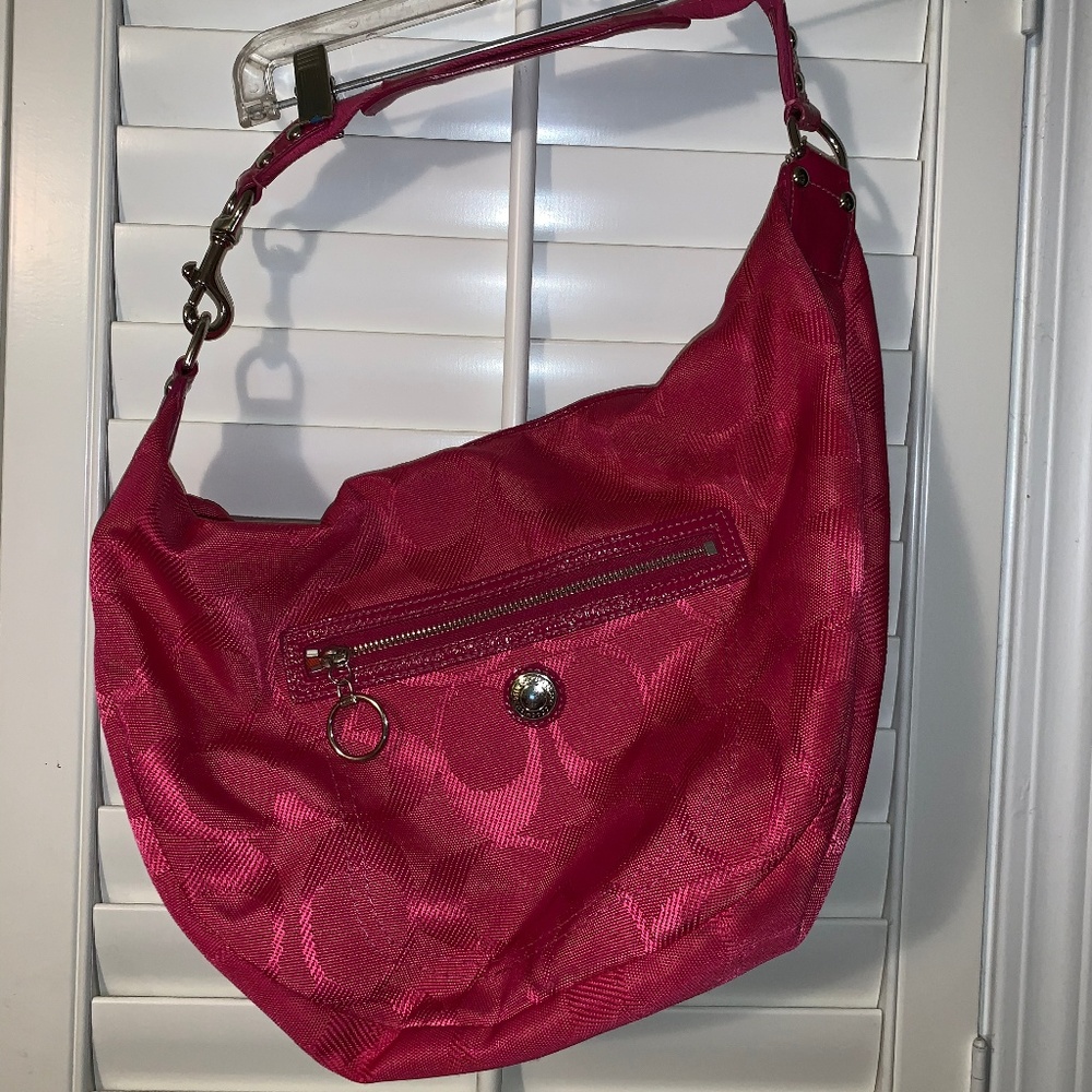 Pink Coach Logo Hobo Bag